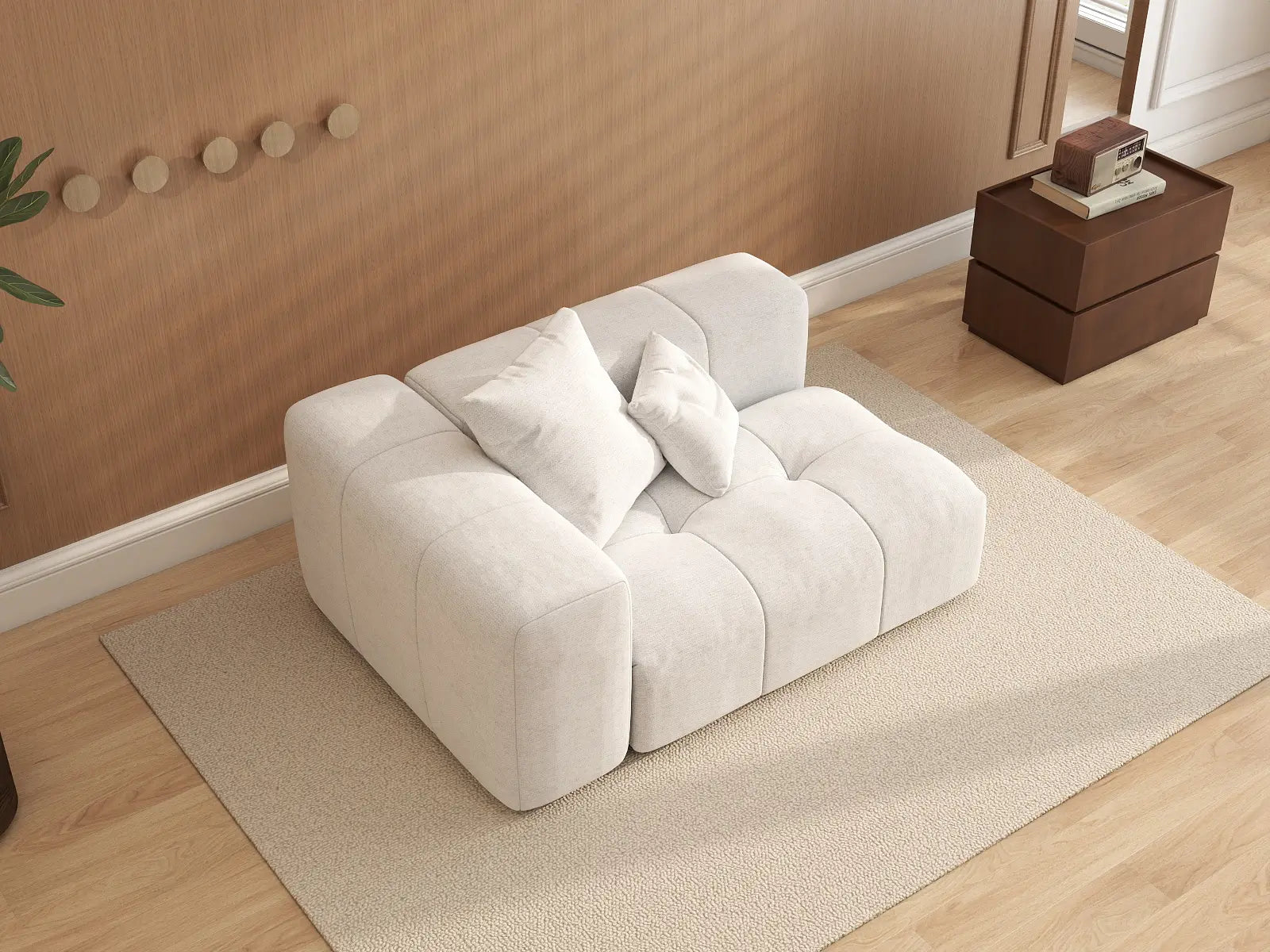 Matrix 1-Seater White Linen Single Sofa | 1-Piece, Living Room Accent, Small Space
