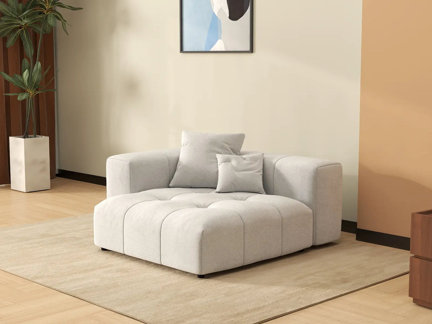 Matrix 1-Seater White Small Space Single Sofa | 1-Piece, Linen Fabric, Living Room Accent