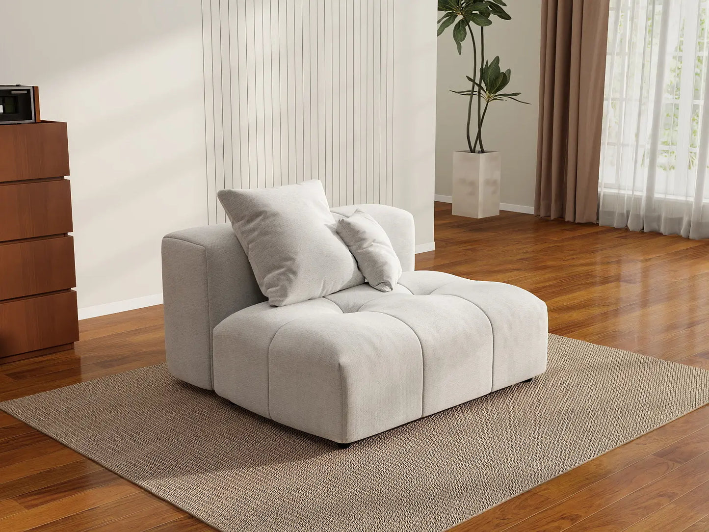 Matrix 1-Seater White Small Space Single Sofa | 1-Piece, Linen Fabric, Living Room Accent