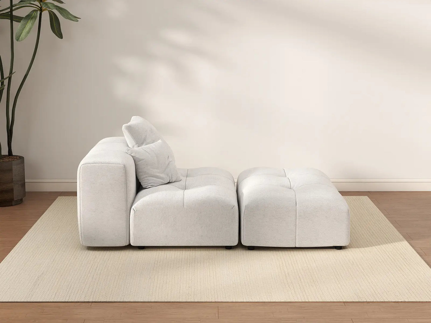 Matrix 1-Seater White Small Space Single Sofa | 2-Piece (Includes 1 Ottoman), Linen Fabric, Living Room Accent