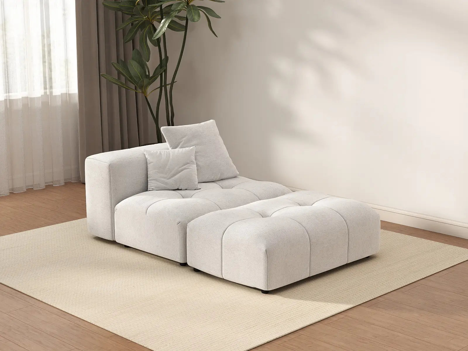 Matrix 1-Seater White Small Space Single Sofa | 2-Piece (Includes 1 Ottoman), Linen Fabric, Living Room Accent