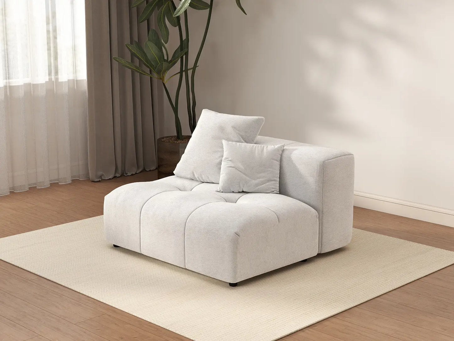 Matrix 1-Seater White Small Space Single Sofa | 1-Piece, Linen Fabric, Living Room Accent