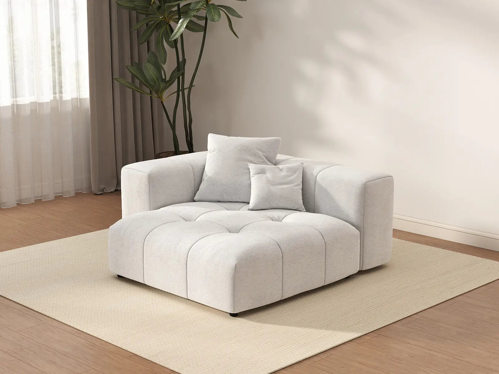 Matrix 1-Seater White Small Space Single Sofa | 1-Piece, Linen Fabric, Living Room Accent
