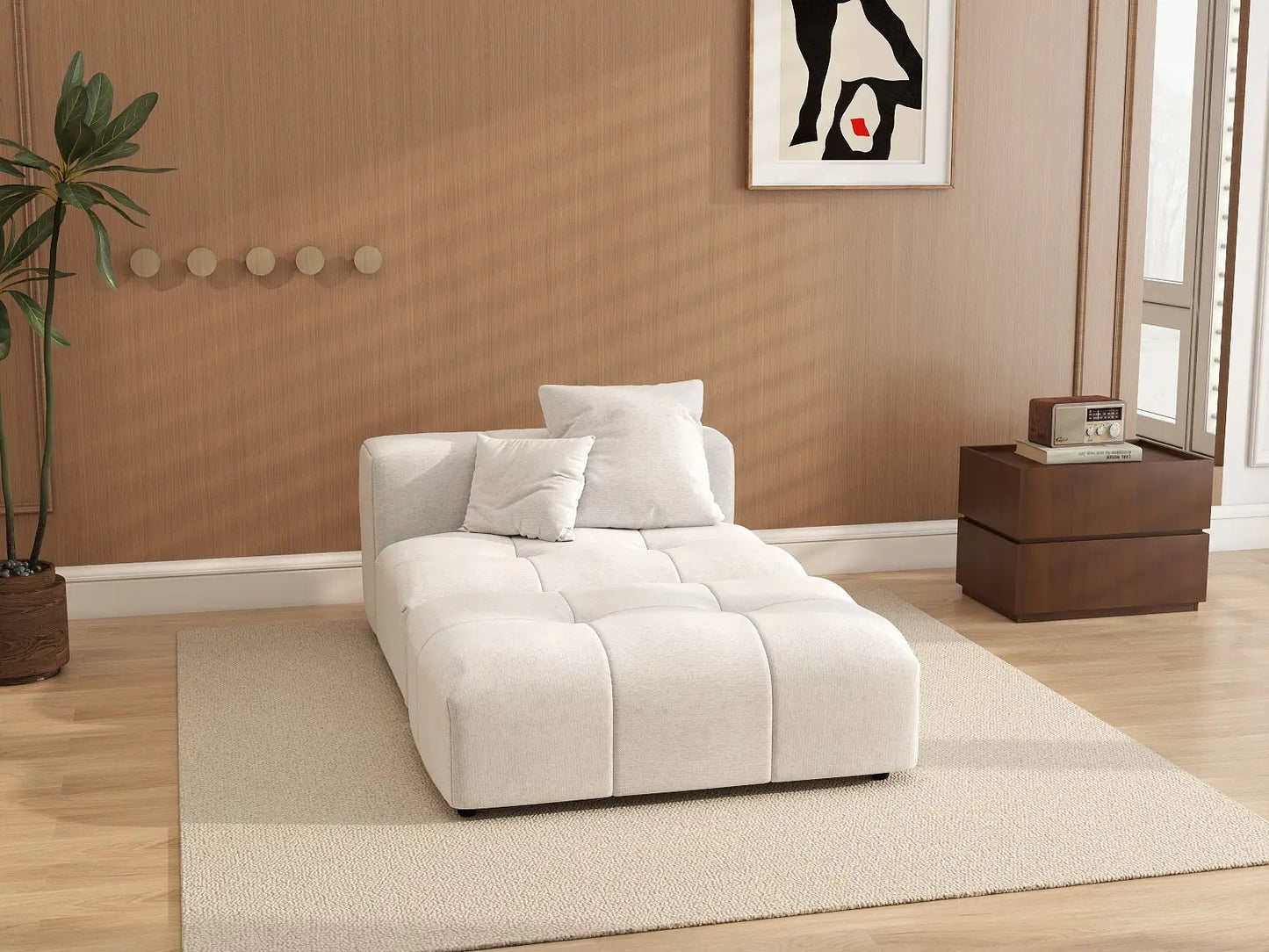 Matrix 1-Seater White Small Space Single Sofa | 2-Piece (Includes 1 Ottoman), Linen Fabric, Living Room Accent