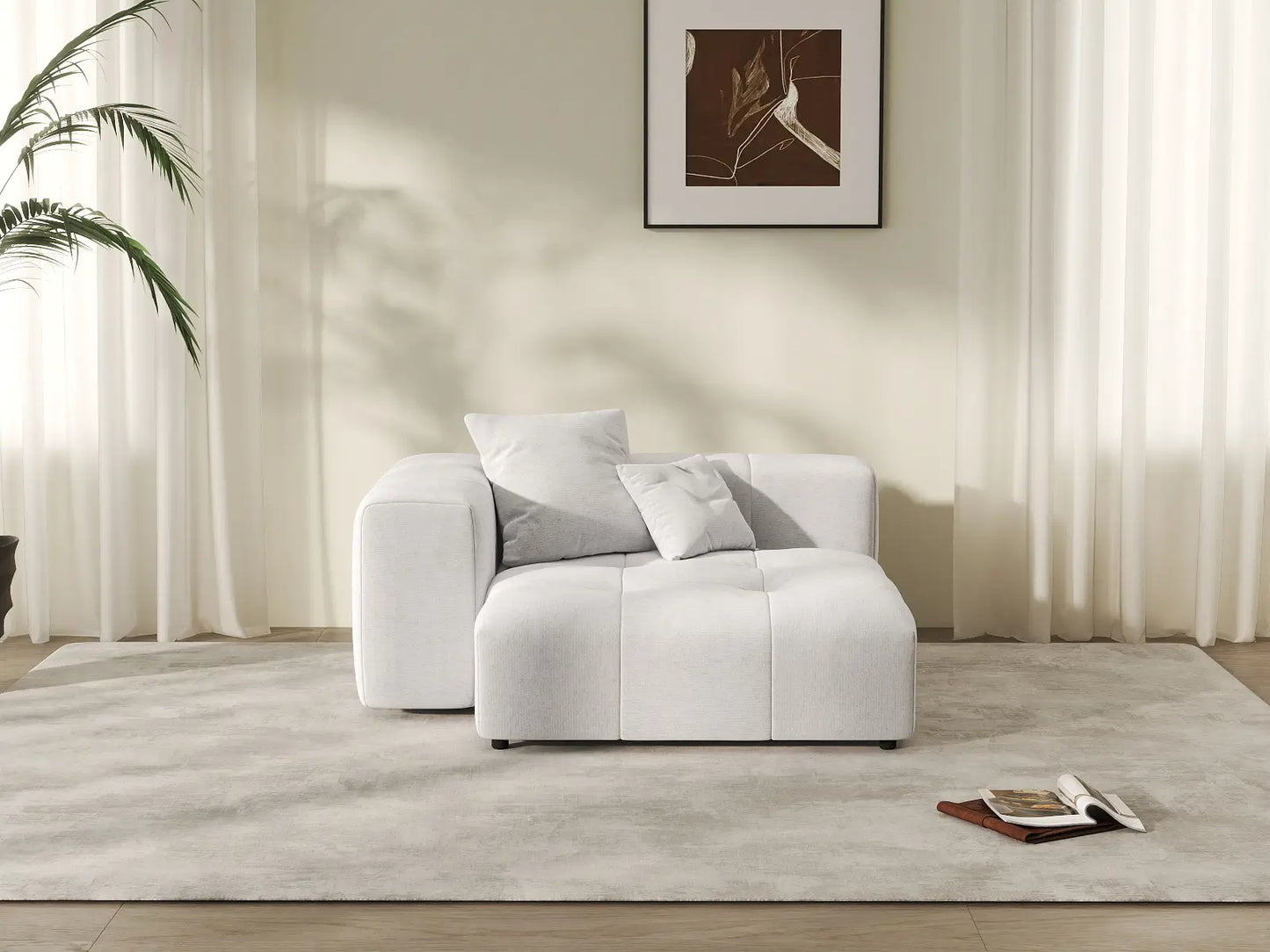Matrix 1-Seater White Small Space Single Sofa | 1-Piece, Linen Fabric, Living Room Accent