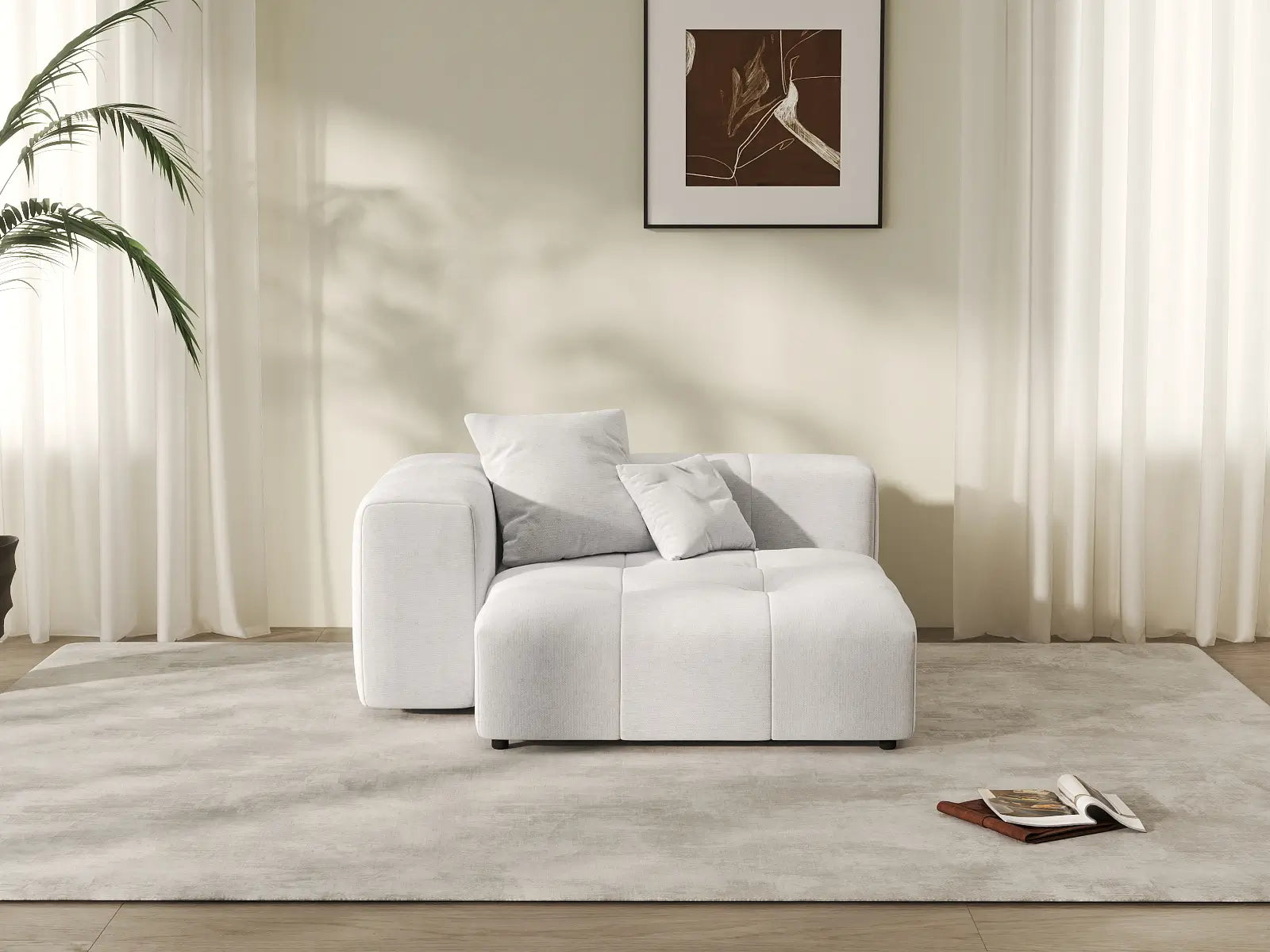 Matrix 1-Seater White Small Space Single Sofa | 1-Piece, Linen Fabric, Living Room Accent