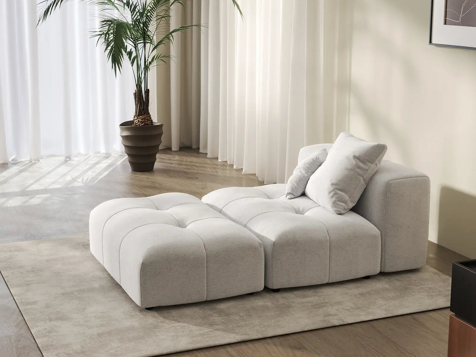 Matrix 1-Seater White Small Space Single Sofa | 2-Piece (Includes 1 Ottoman), Linen Fabric, Living Room Accent