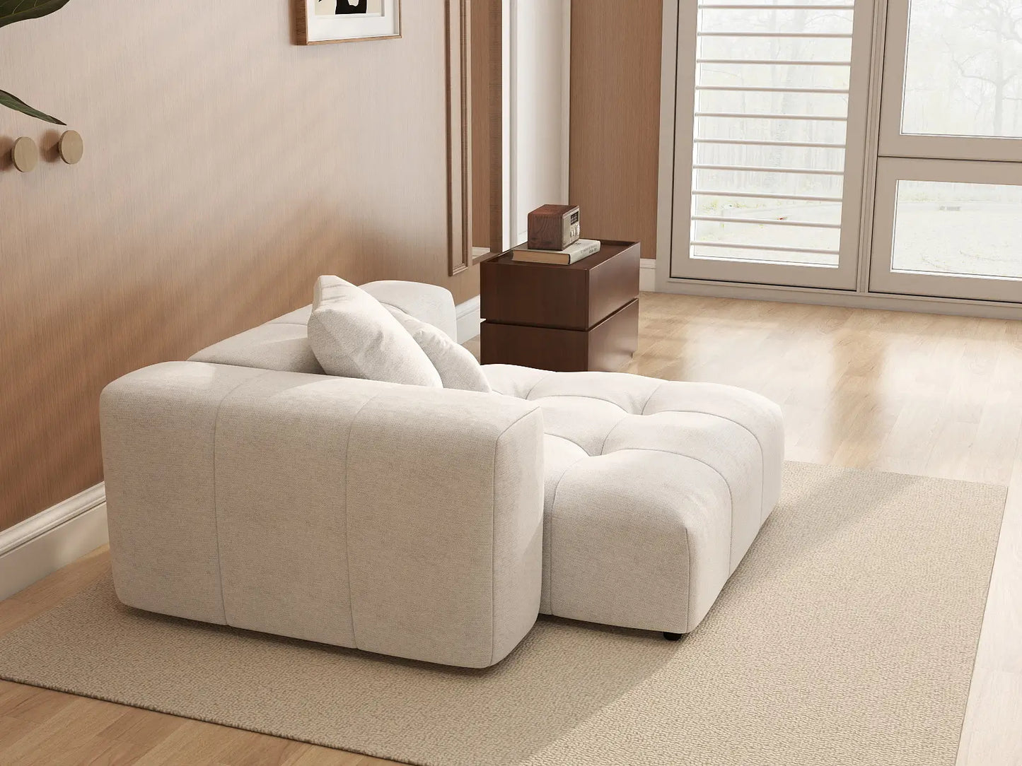 Matrix 1-Seater White Small Space Single Sofa | 1-Piece, Linen Fabric, Living Room Accent