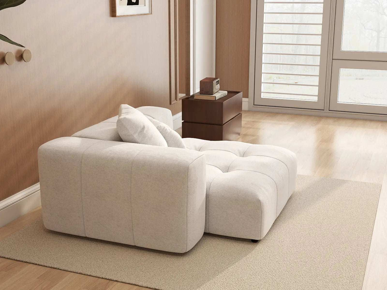 Matrix 1-Seater White Small Space Single Sofa | 1-Piece, Linen Fabric, Living Room Accent