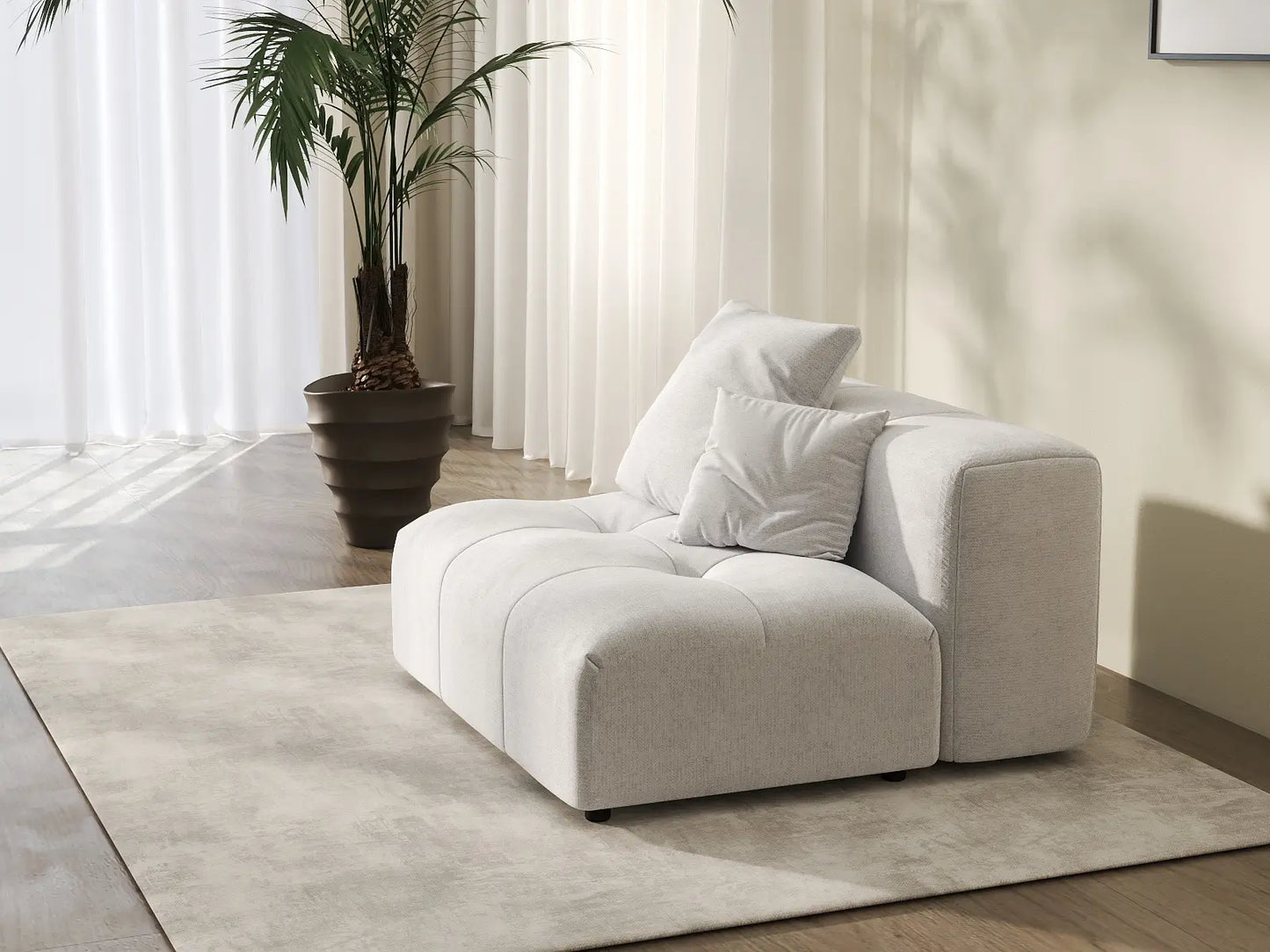 Matrix 1-Seater White Small Space Single Sofa | 1-Piece, Linen Fabric, Living Room Accent