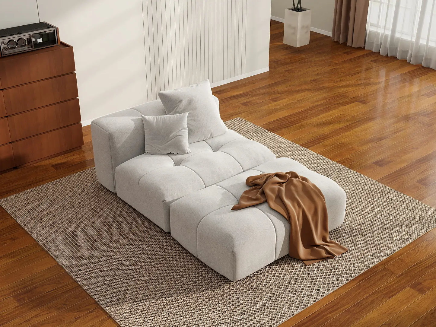 Matrix 1-Seater White Small Space Single Sofa | 2-Piece (Includes 1 Ottoman), Linen Fabric, Living Room Accent