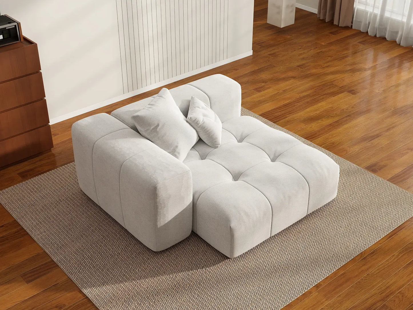 Matrix 1-Seater White Small Space Single Sofa | 1-Piece, Linen Fabric, Living Room Accent