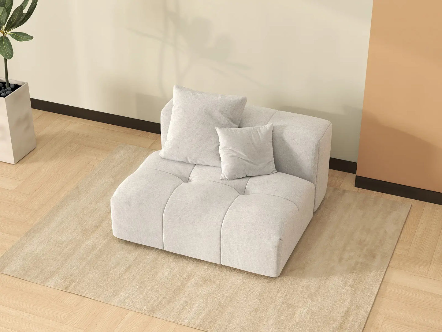 Matrix 1-Seater White Small Space Single Sofa | 1-Piece, Linen Fabric, Living Room Accent