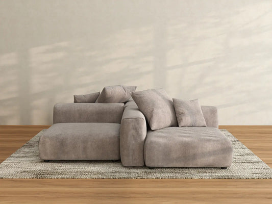 Matrix 2-Seater Symmetrical Sectional in Brown Corduroy | 4-Piece (Includes 2 Ottomans), Living Room Seating, Easy To Clean, Contemporary Style