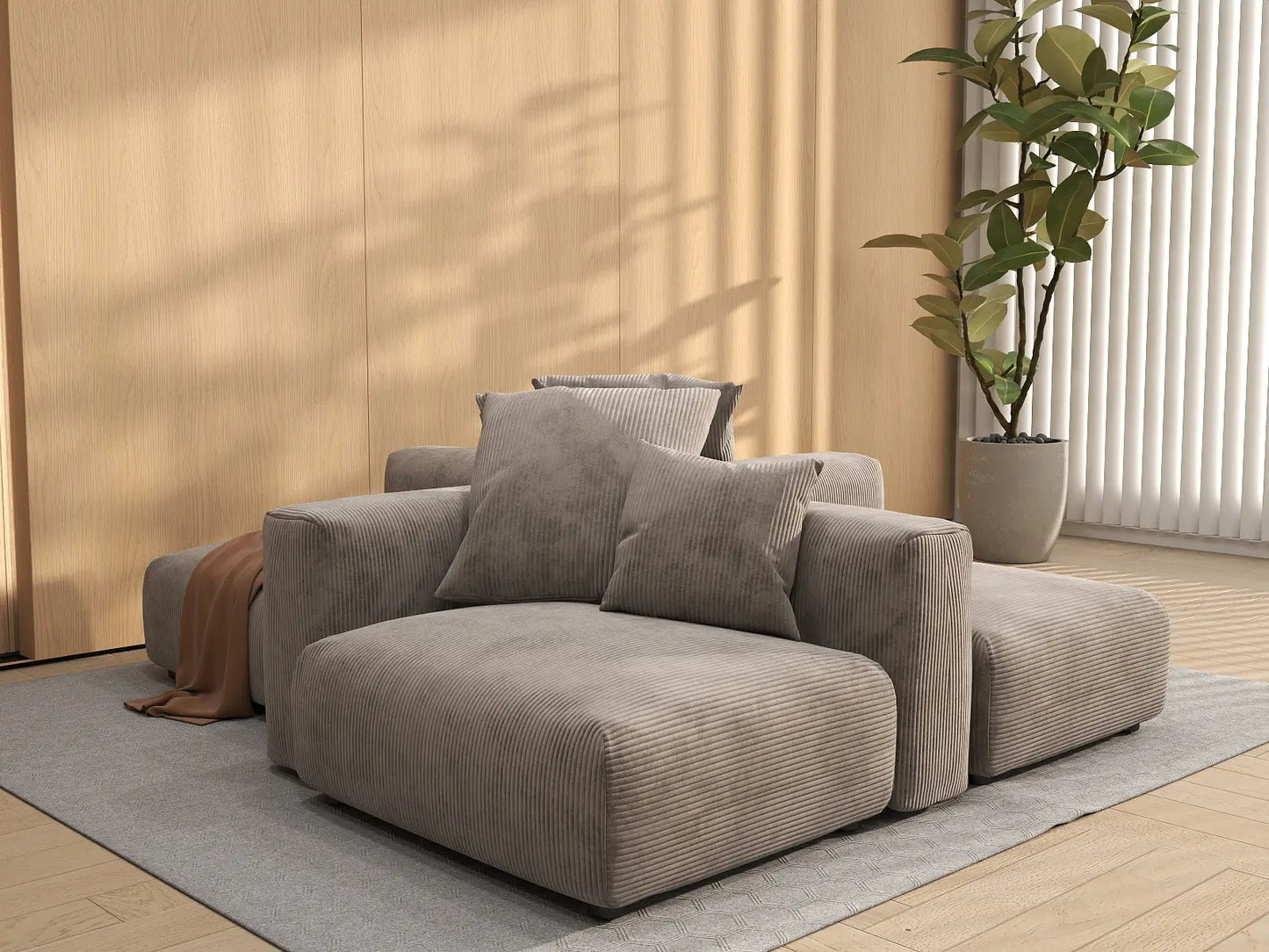 Matrix Modern Modular Sofa Covers | Brown Corduroy Sofa Covers for 2-Seater with 2-Ottoman