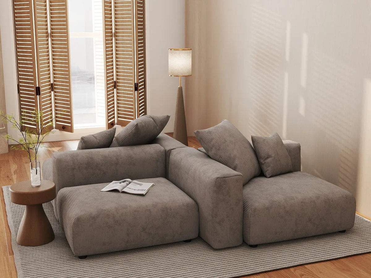 Matrix Modern Modular Sofa Covers | Brown Corduroy Sofa Covers for 2-Seater with 2-Ottoman