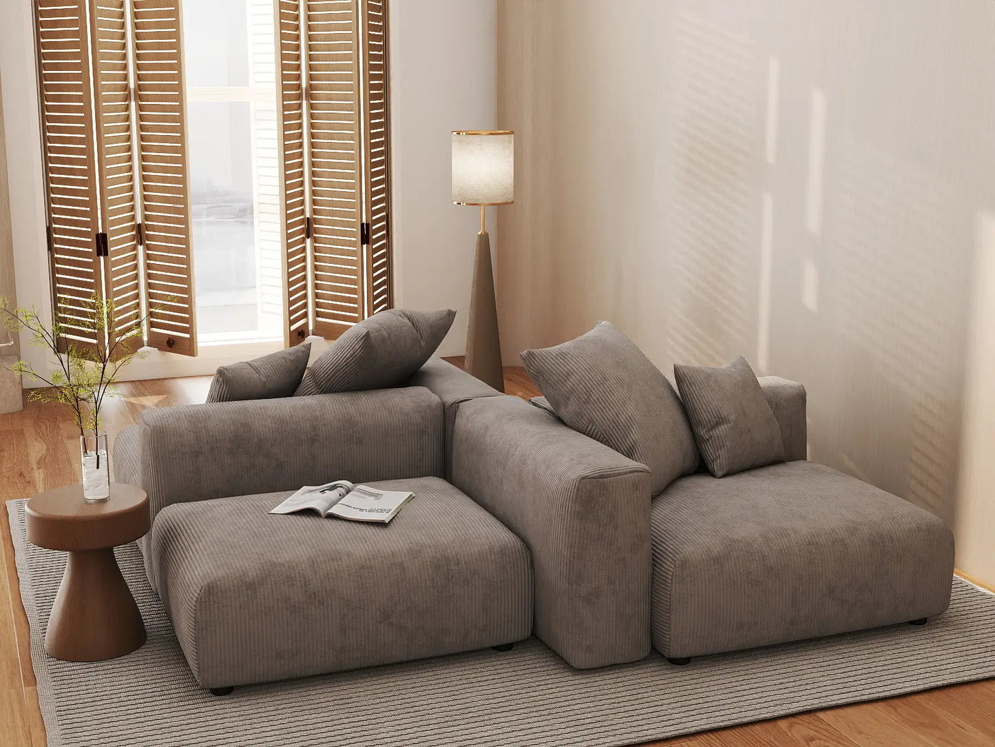 Matrix Modern Modular Sofa Covers | Brown Corduroy Sofa Covers for 2-Seater with 2-Ottoman