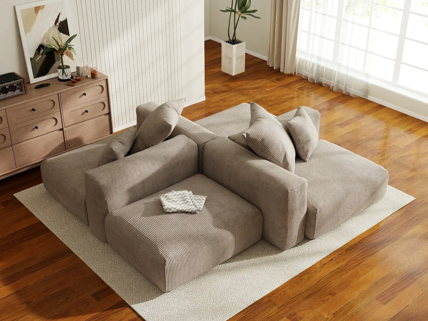 Matrix Modern Modular Sofa Covers | Brown Corduroy Sofa Covers for 2-Seater with 2-Ottoman