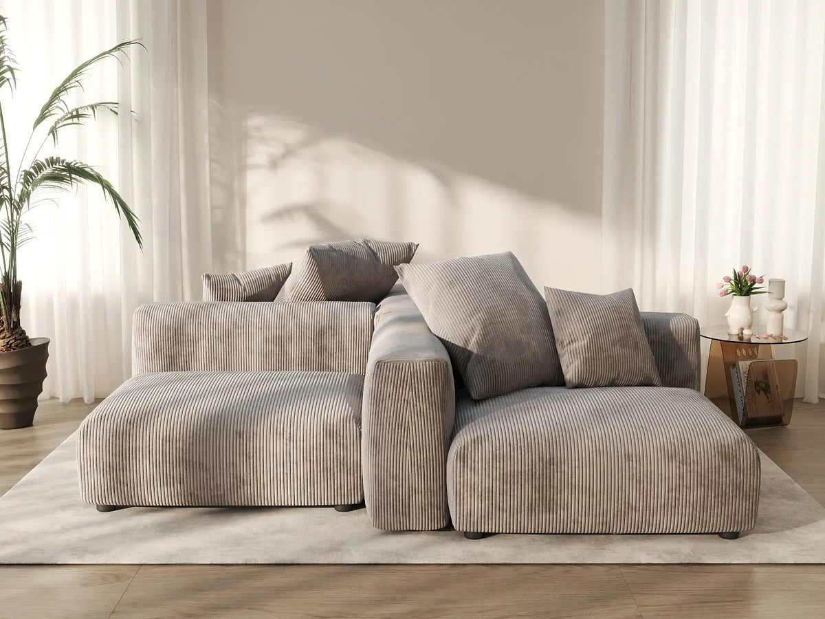 Matrix Modern Modular Sofa Covers | Brown Corduroy Sofa Covers for 2-Seater with 2-Ottoman