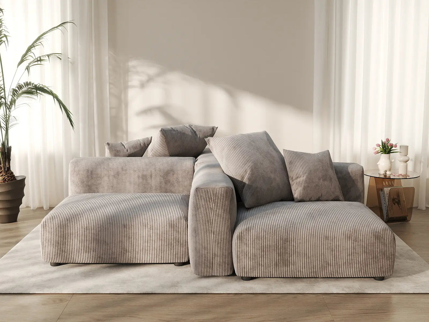 Matrix Modern Modular Sofa Covers | Brown Corduroy Sofa Covers for 2-Seater with 2-Ottoman