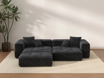 Matrix 2-Seater Black Chaise Sectional | 3-Piece (Includes 1 Ottoman), Linen Fabric, Lounge Room Seating