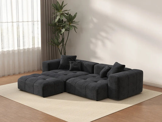 Matrix 2-Seater Black Chaise Sectional | 3-Piece (Includes 1 Ottoman), Linen Fabric, Lounge Room Seating