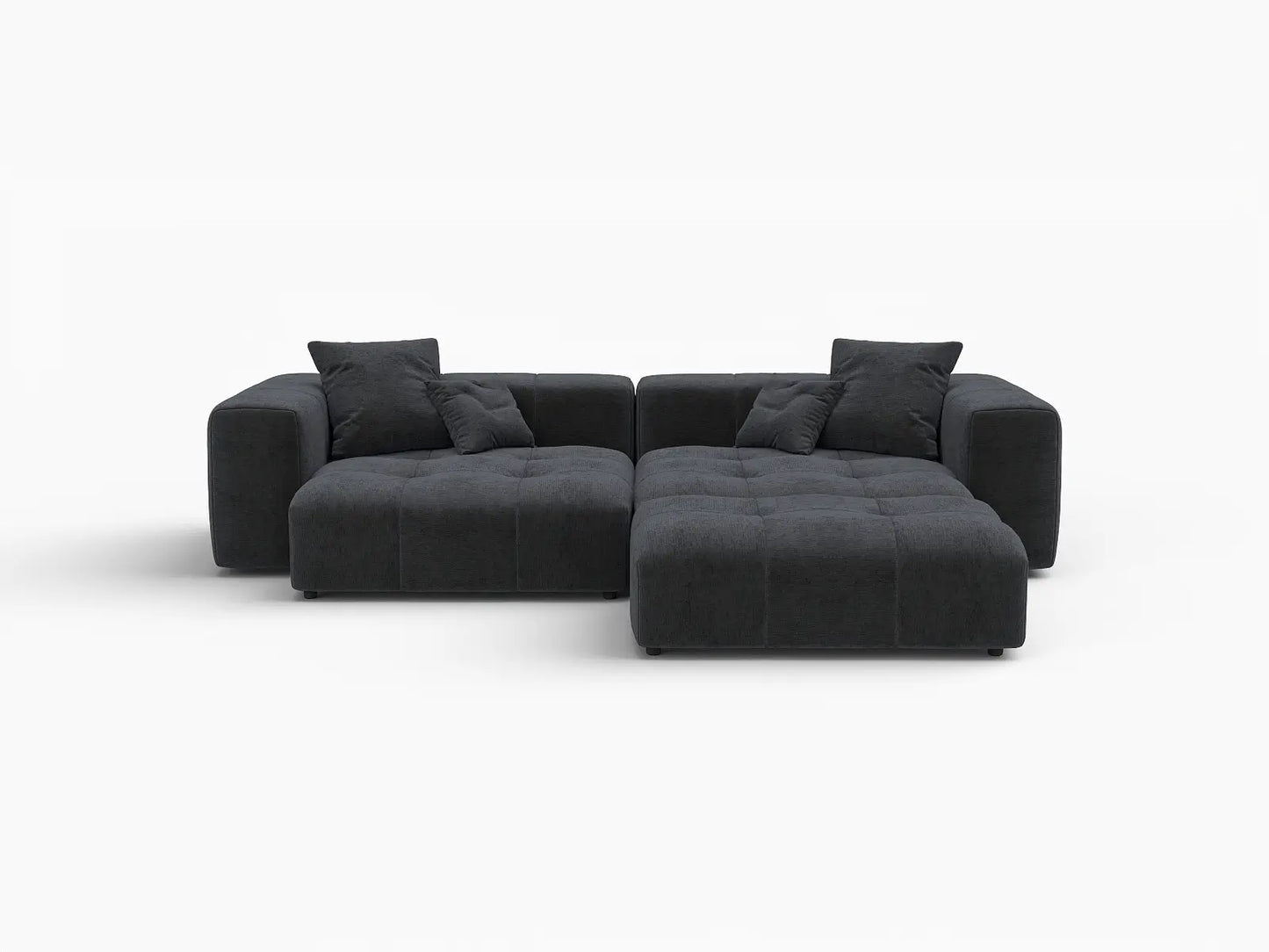 Matrix 2-Seater Black Chaise Sectional | 3-Piece (Includes 1 Ottoman), Linen Fabric, Lounge Room Seating