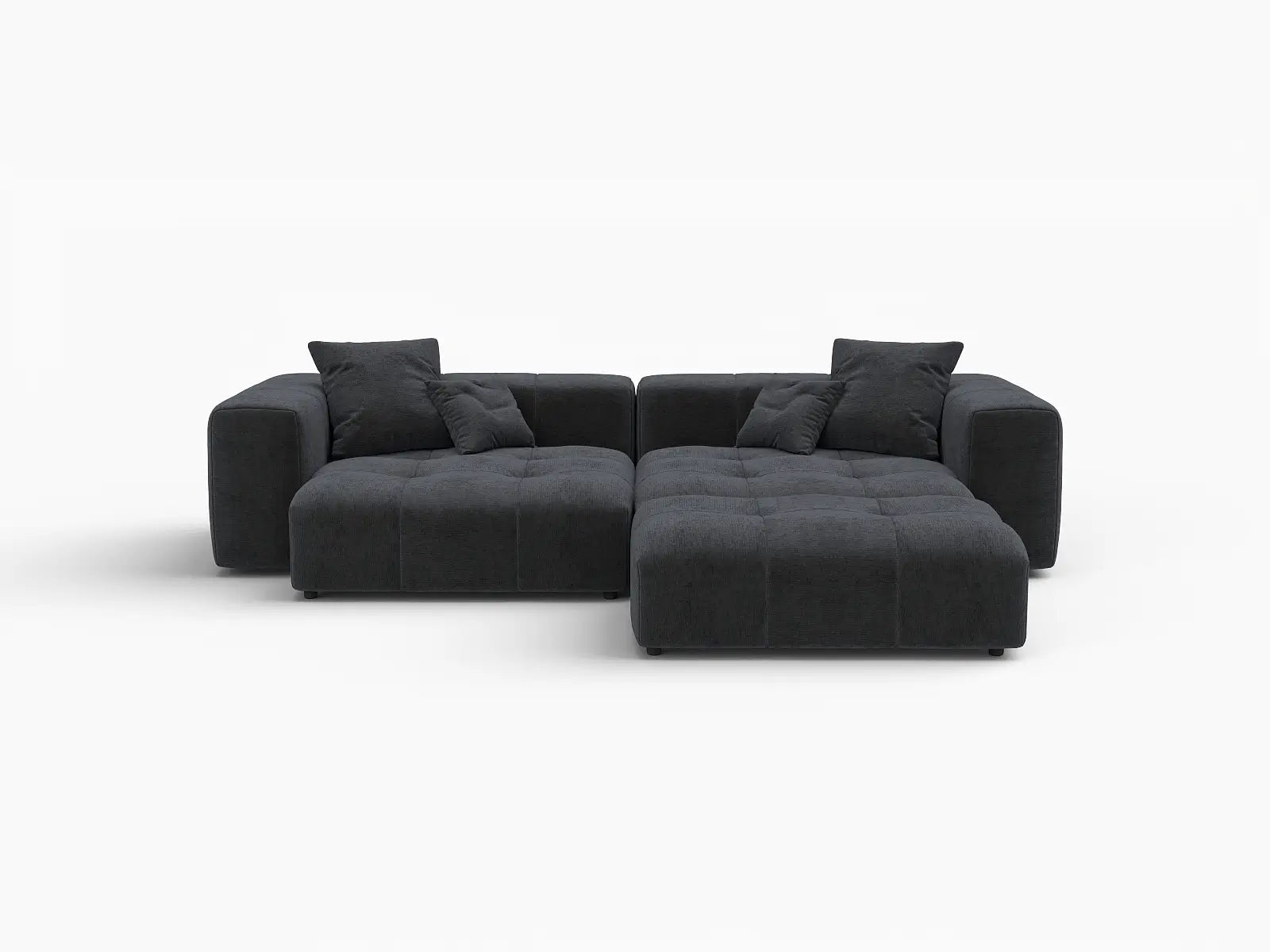 Matrix 2-Seater Black Chaise Sectional | 3-Piece (Includes 1 Ottoman), Linen Fabric, Lounge Room Seating