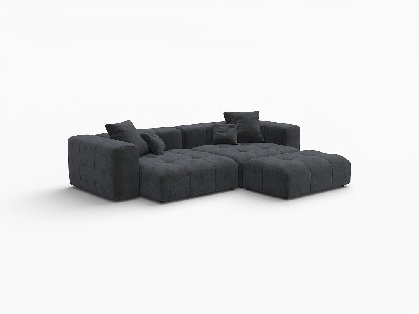 Matrix 2-Seater Black Chaise Sectional | 3-Piece (Includes 1 Ottoman), Linen Fabric, Lounge Room Seating