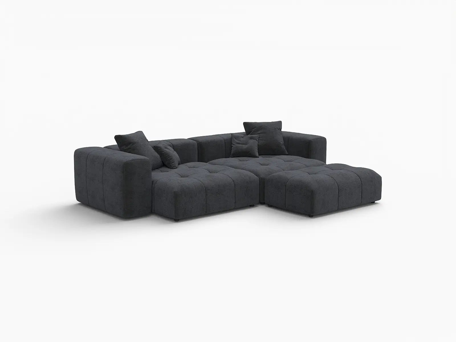 Matrix 2-Seater Black Chaise Sectional | 3-Piece (Includes 1 Ottoman), Linen Fabric, Lounge Room Seating