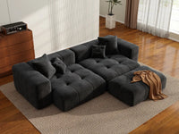 Matrix 2-Seater Black Chaise Sectional | 3-Piece (Includes 1 Ottoman), Linen Fabric, Lounge Room Seating