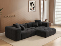 Seccional de chaise Matrix de lino negro de 2 plazas | 3 piezas (incluye 1 otomana), espacio pequeño