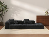 Sofá seccional Matrix de lino negro de 2 plazas con chaise longue | 3 piezas (incluye 1 otomana), diseño modular