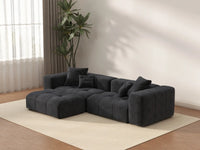 Seccional de chaise Matrix de lino negro de 2 plazas | 3 piezas (incluye 1 otomana), espacio pequeño