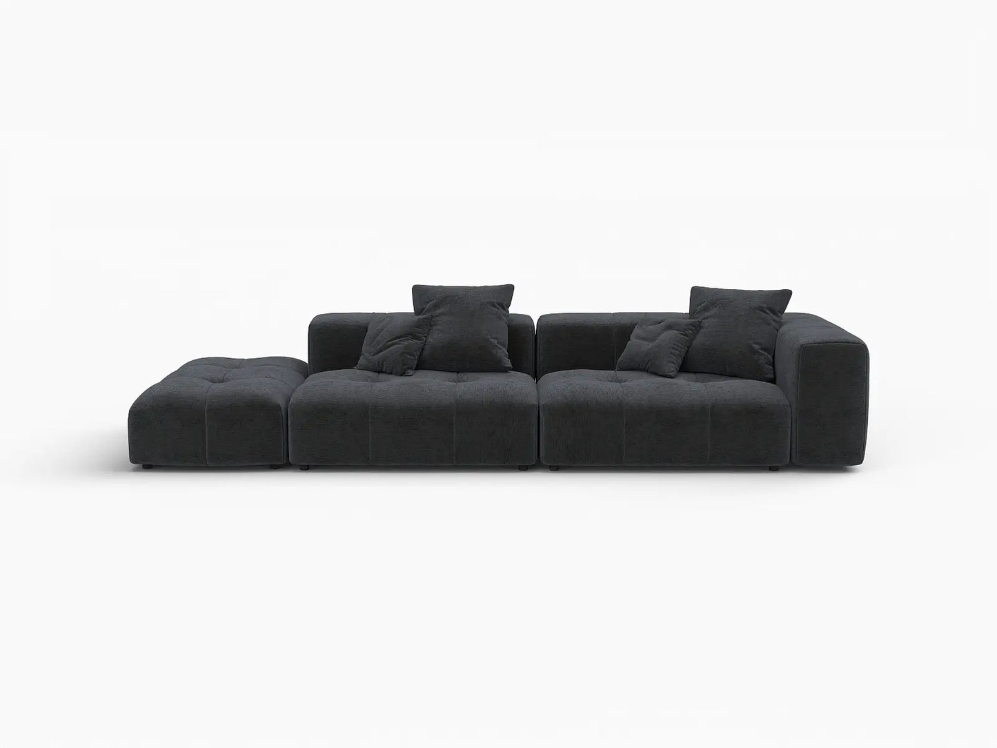 Sofá seccional Matrix de lino negro de 2 plazas con chaise longue | 3 piezas (incluye 1 otomana), diseño modular
