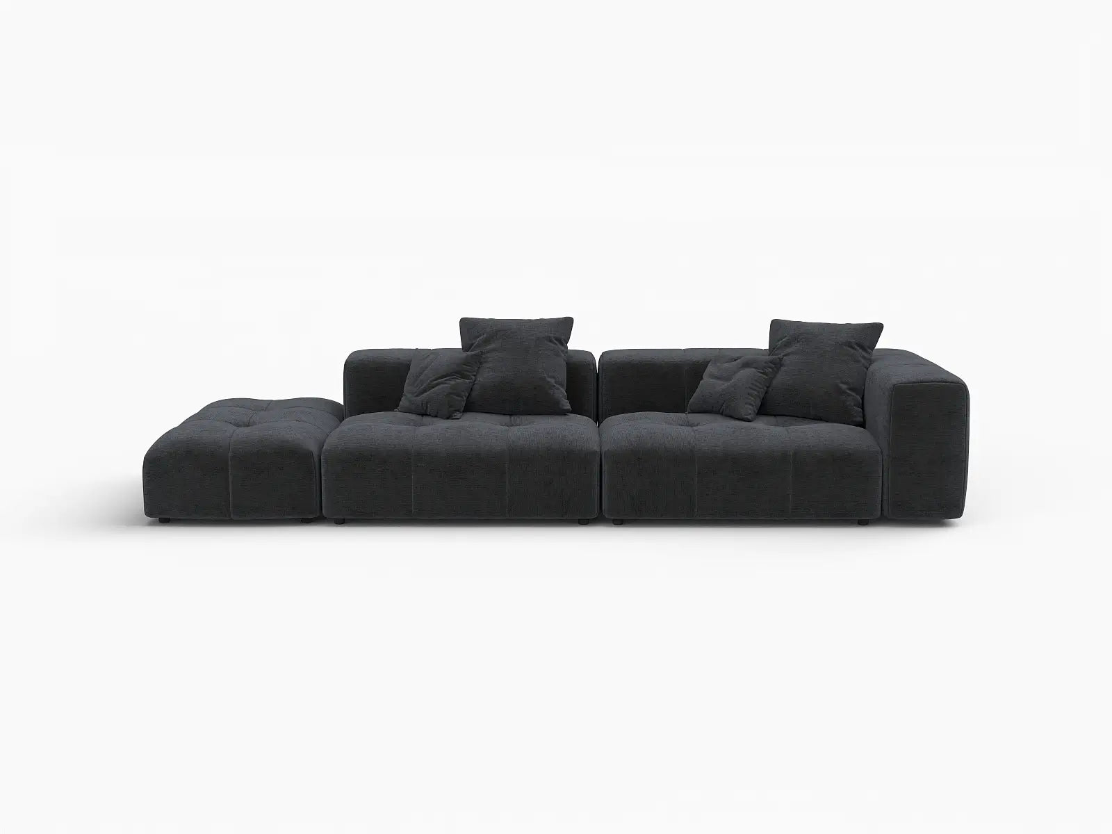 Sofá seccional Matrix de lino negro de 2 plazas con chaise longue | 3 piezas (incluye 1 otomana), diseño modular