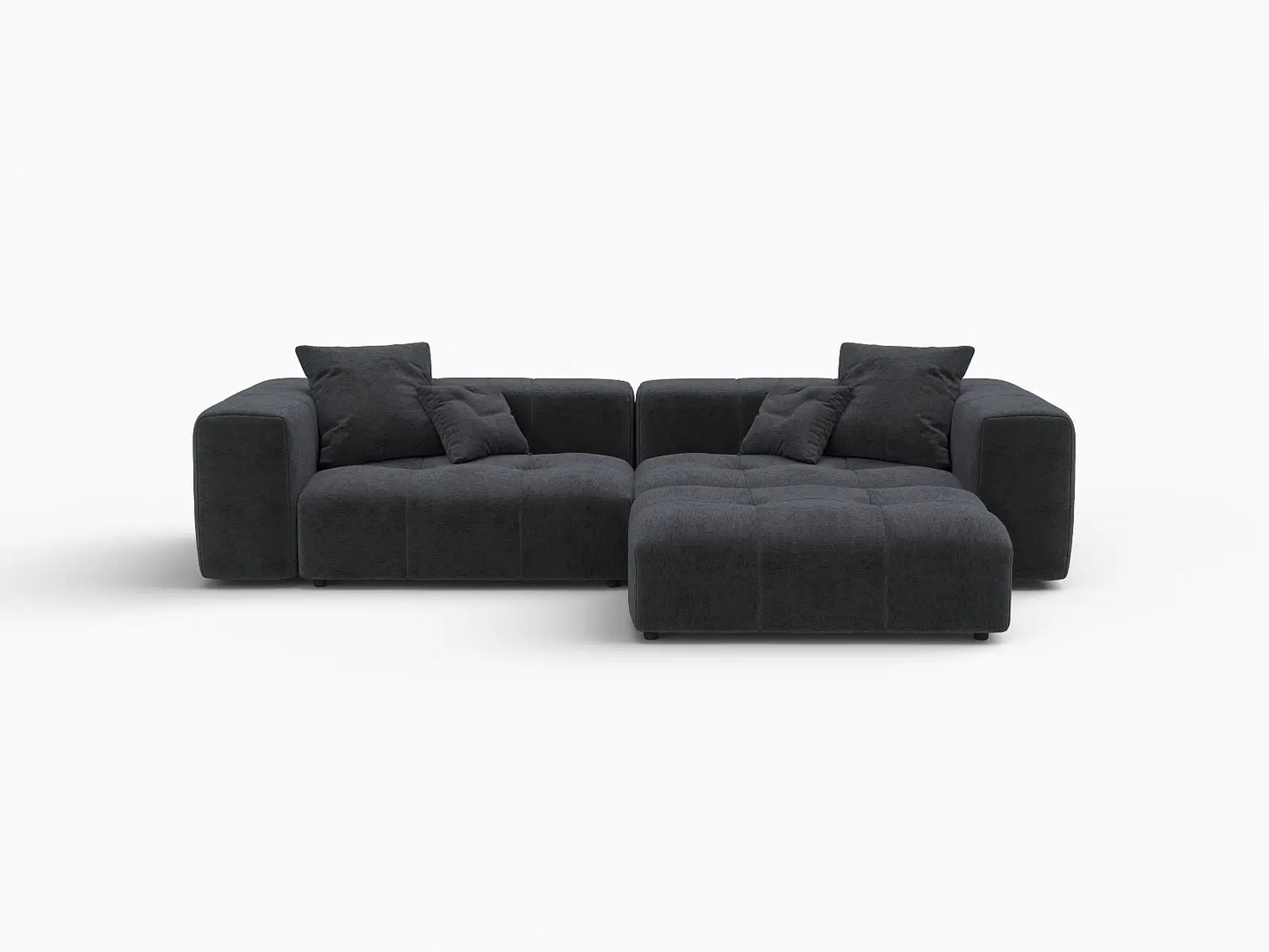 Seccional de chaise Matrix de lino negro de 2 plazas | 3 piezas (incluye 1 otomana), espacio pequeño