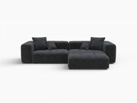 Seccional de chaise Matrix de lino negro de 2 plazas | 3 piezas (incluye 1 otomana), espacio pequeño