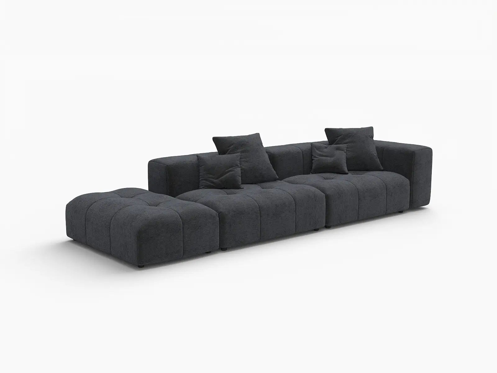 Sofá seccional Matrix de lino negro de 2 plazas con chaise longue | 3 piezas (incluye 1 otomana), diseño modular