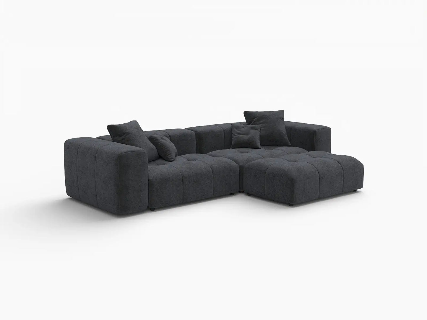 Seccional de chaise Matrix de lino negro de 2 plazas | 3 piezas (incluye 1 otomana), espacio pequeño