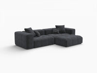 Seccional de chaise Matrix de lino negro de 2 plazas | 3 piezas (incluye 1 otomana), espacio pequeño