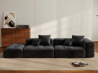 Sofá seccional Matrix de lino negro de 2 plazas con chaise longue | 3 piezas (incluye 1 otomana), diseño modular