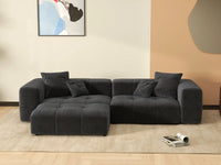 Seccional de chaise Matrix de lino negro de 2 plazas | 3 piezas (incluye 1 otomana), espacio pequeño