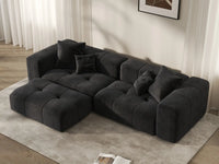 Seccional de chaise Matrix de lino negro de 2 plazas | 3 piezas (incluye 1 otomana), espacio pequeño