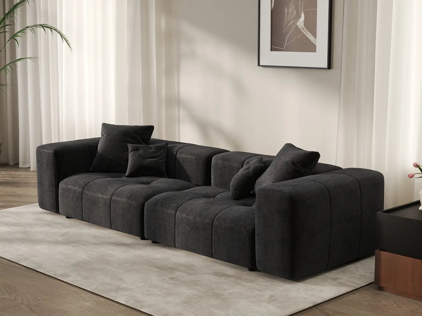 Matrix 2-Seater Black Linen Loveseat | 2-Piece, Stylish Design