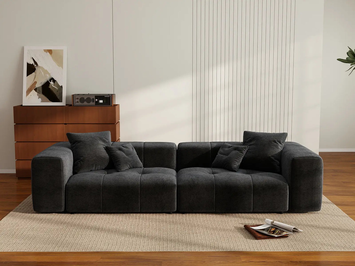 Matrix 2-Seater Black Linen Loveseat | 2-Piece, Stylish Design