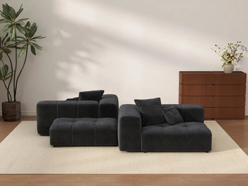 Matrix 2-Seater Black Linen Symmetrical Sectional | 4-Piece (Includes 2 Ottomans), Modern Style