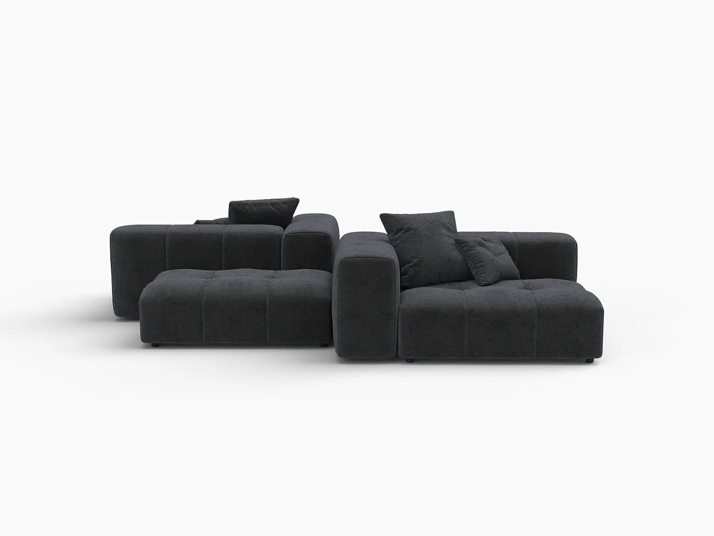 Matrix 2-Seater Black Linen Symmetrical Sectional | 4-Piece (Includes 2 Ottomans), Modern Style