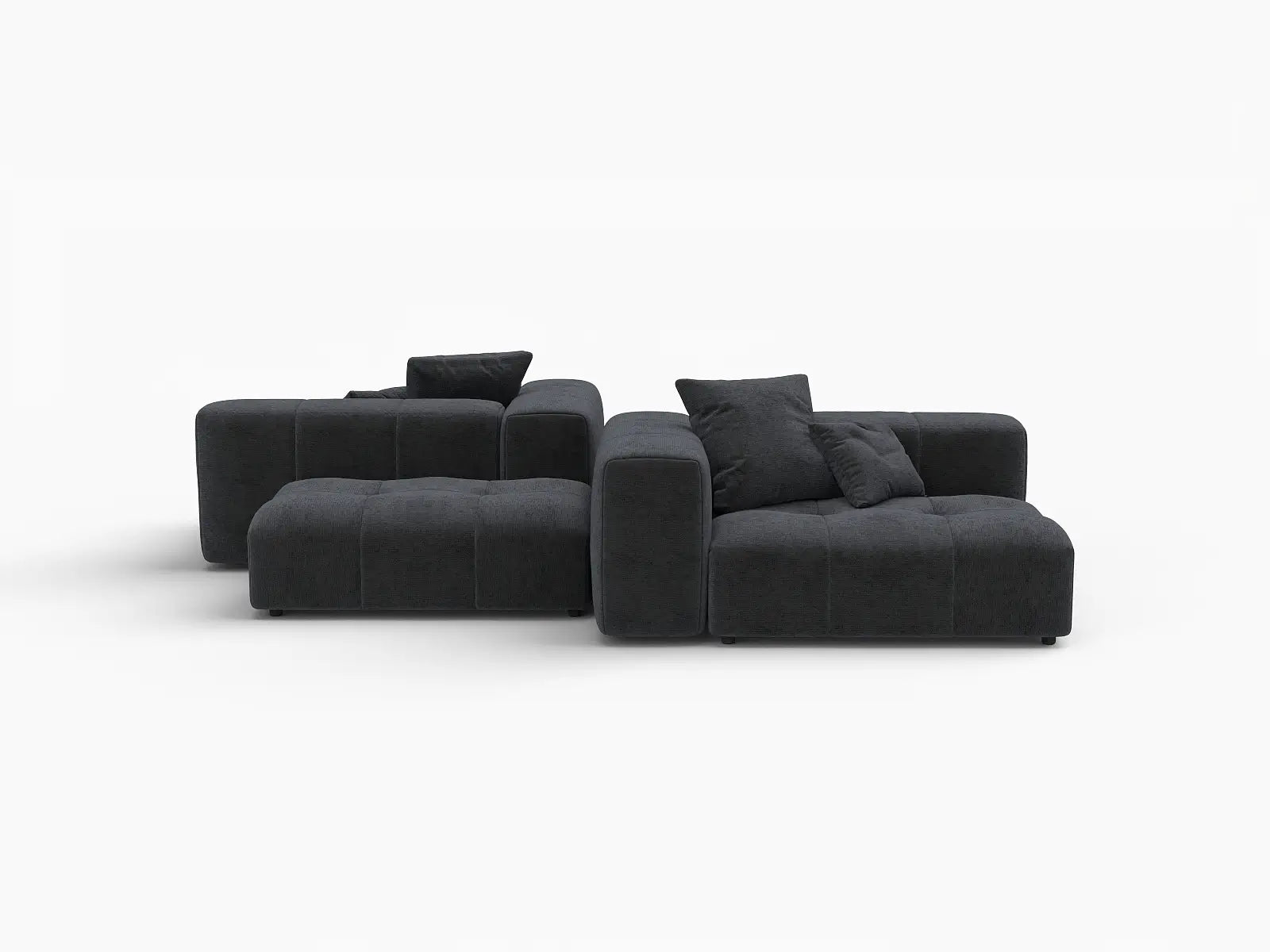 Matrix 2-Seater Black Linen Symmetrical Sectional | 4-Piece (Includes 2 Ottomans), Modern Style