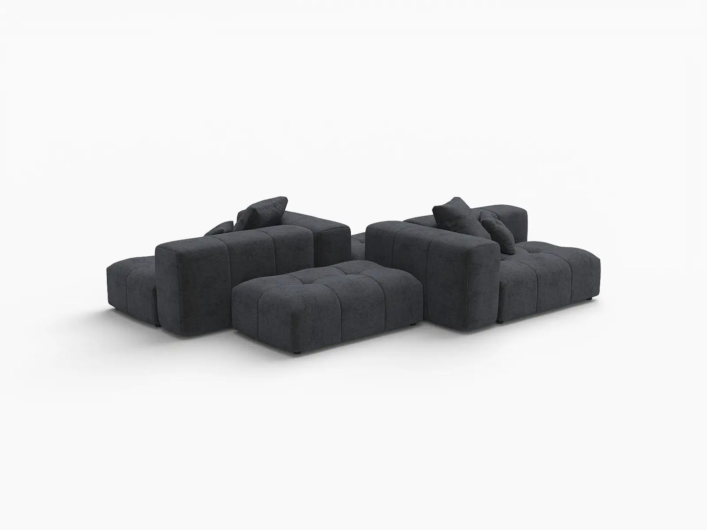 Matrix 2-Seater Black Linen Symmetrical Sectional | 4-Piece (Includes 2 Ottomans), Modern Style